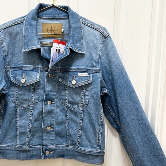 Calvin Klein Women's Classic Trucker Denim Jacket Size M Medium Blue Stretch NEW - Picture 5 of 15